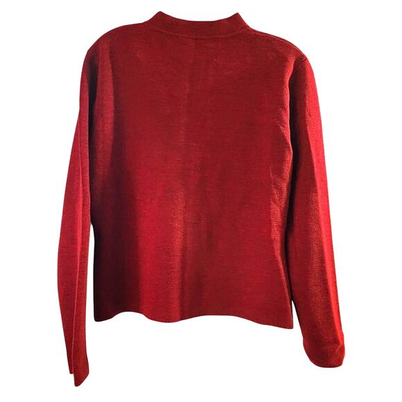 Eileen Fisher Women's Full Zip Red 100% Wool Sweater Jacket Size Medium - Picture 2 of 6